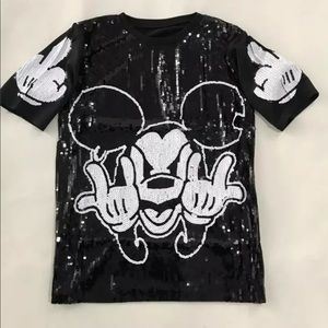 NEW Mickey Mouse Sequins Women Long T-shirt dress